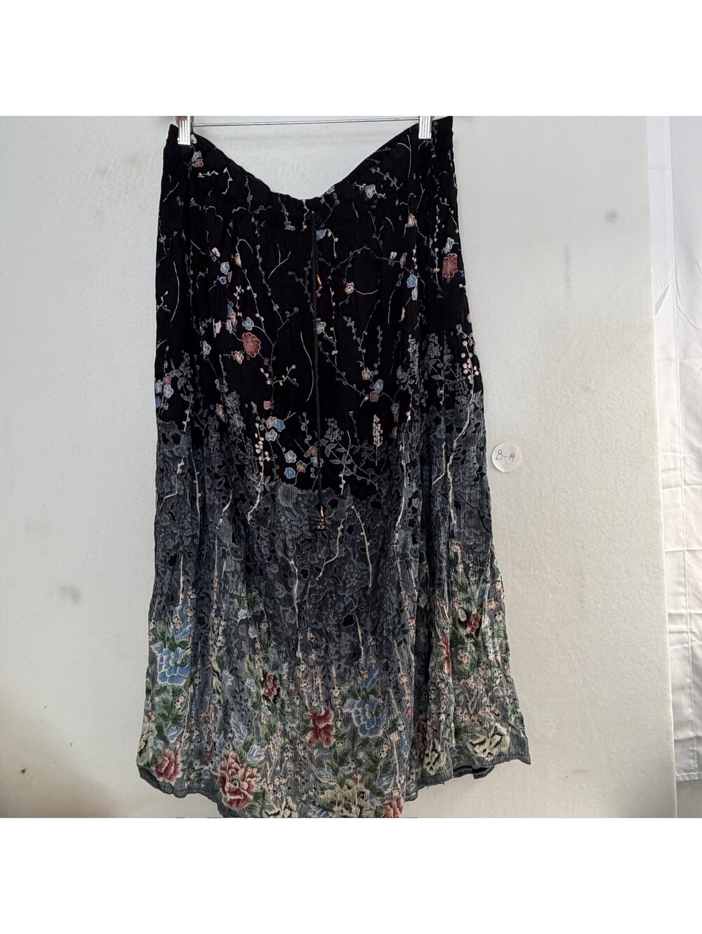 Boho Floral Maxi Skirt Women's Rayon Drawstring Waist Black Multi Size Free B-14